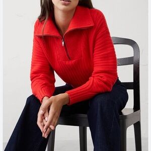 Banana Republic Red Ribbed Quarter Zip Sweater - Small